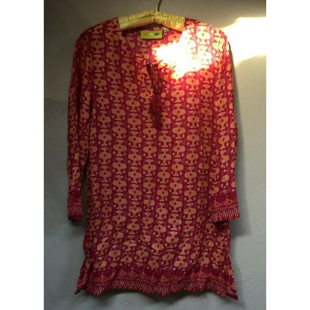 New Rock Flower Paper Top Womens Small Kenya Berry Tamsna Tunic 3/4 Sleeve